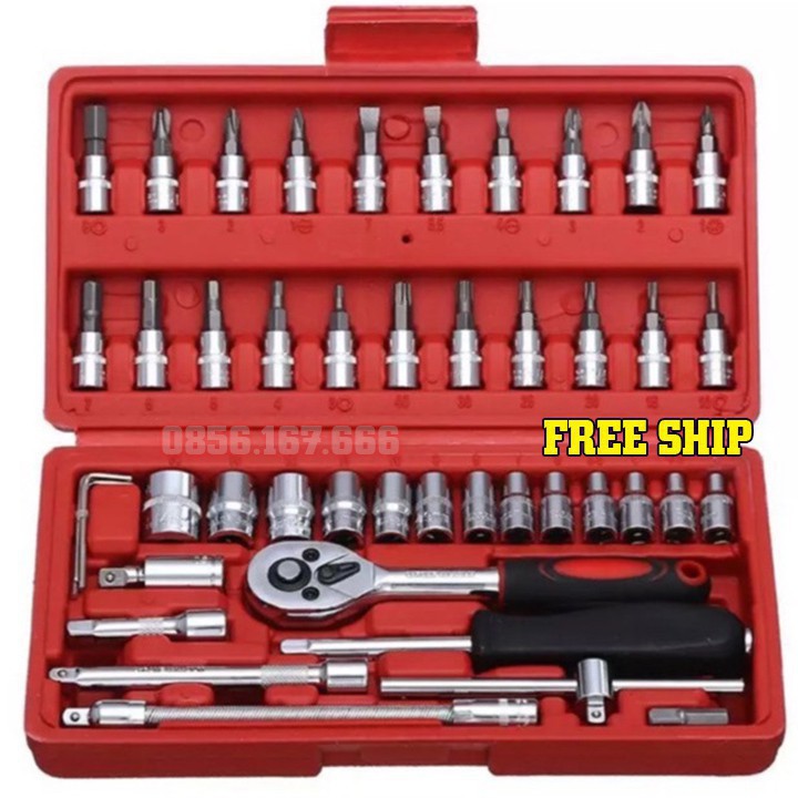 Bộ Dụng Cụ Sửa Chữa Đa Năng 46 Chi Tiết   Bộ Khẩu Sữa Chữa Ô Tô  Xe Máy   Chi Tiết   46 Món