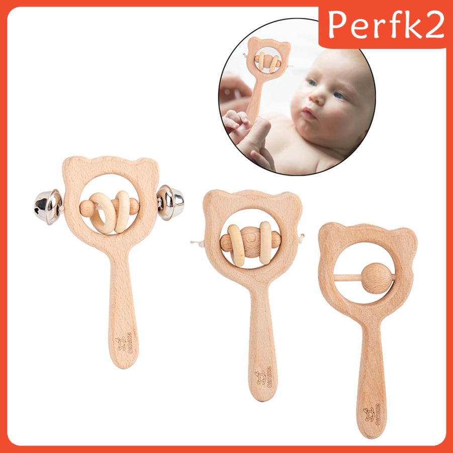 Set 2 Đồ Chơi Cầm Tay Bằng Gỗ Tự Nhiên Cho Bé Đang Mọc Răng