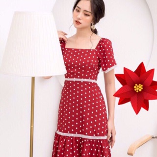 Đầm dự tiệc đầm chấm bi lai bèo viền ren