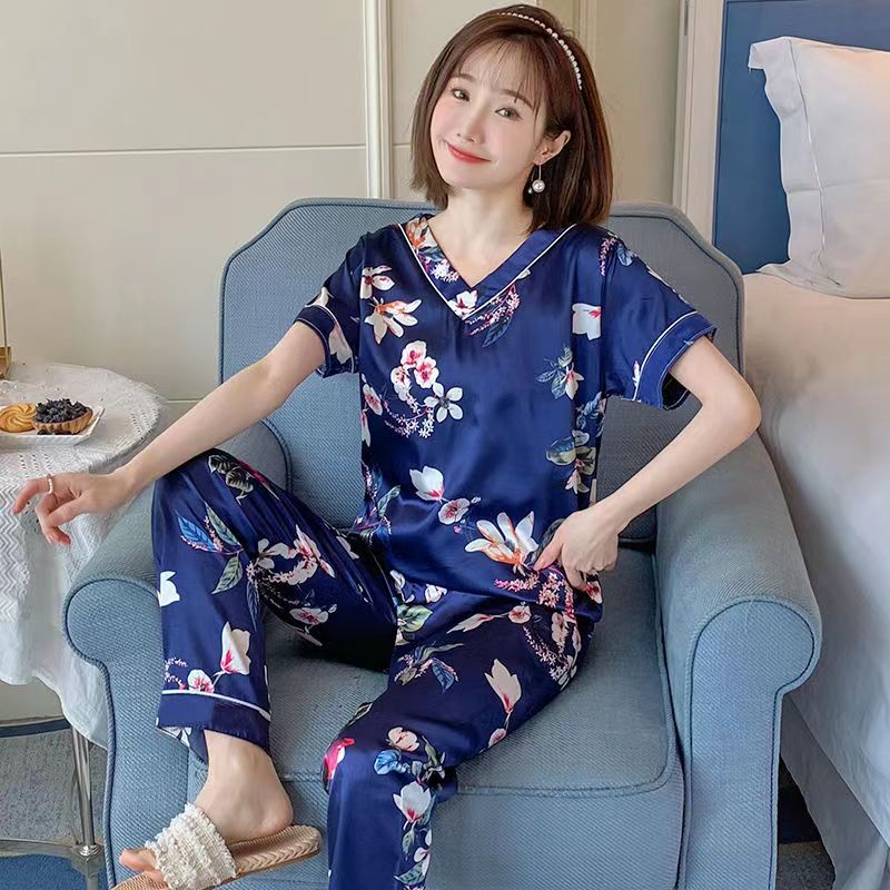 Bộ Đồ Ngủ Tay Ngắn Chất Lụa Satin Plus Size M-4XL Thời Trang Hàn Quốc Cho Nữ