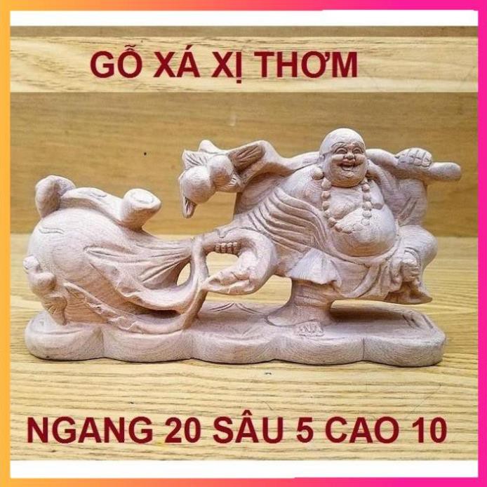 Tượng phật di lặc kéo bao gỗ xá xị -Tặng vòng tay gỗ bách xanh
