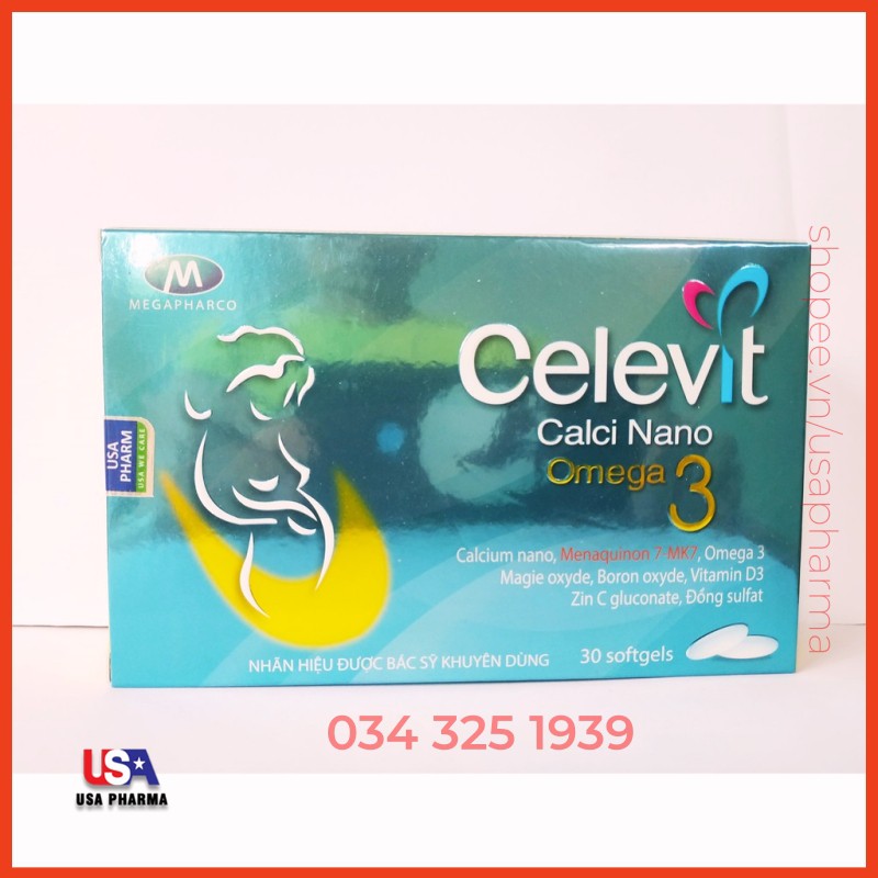 VIÊN UỐNG BỔ SUNG CANXI CHO BÀ BẦU - NGÀY DÙNG 1 VIÊN DUY NHẤT - CELEVIT CALCIUM NANO OMEGA 3 - HỘP 30 VIÊN