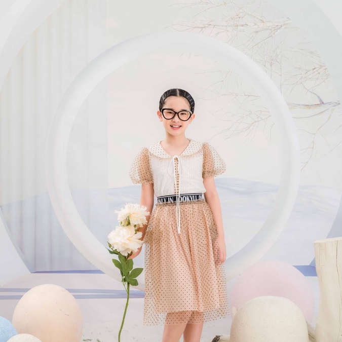 Áo sơ mi JOOKYLI bé gái phối voan tay bồng 16G0975