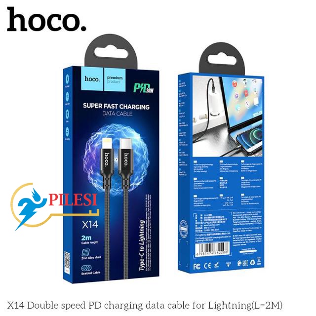 ✅ Dây cáp sạc nhanh Hoco X14 PD 20w dây dù siêu bền cho IPtablet táo