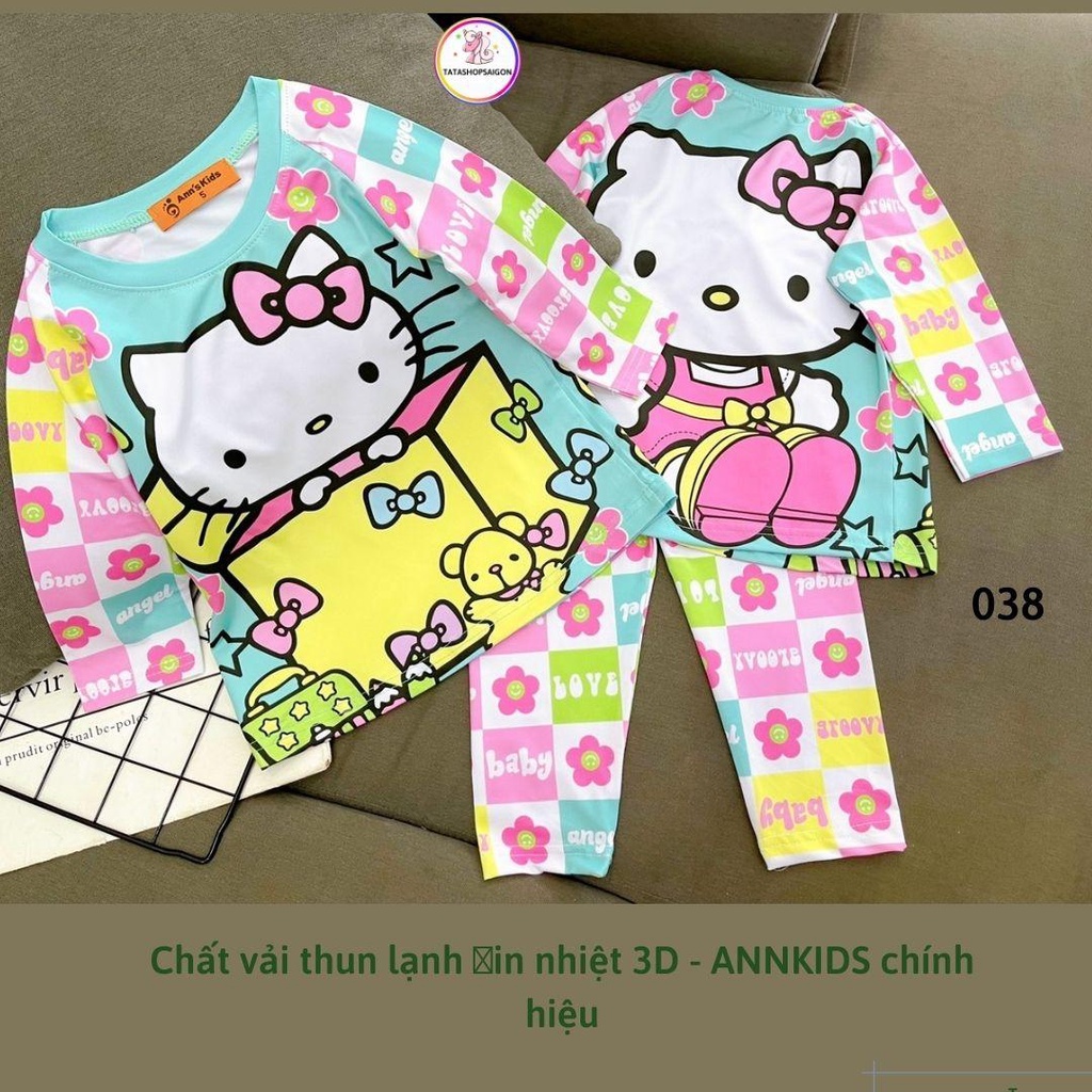 038 - Bộ dài tay bé gái size đại thun lạnh in 3D hoạt hìnhh 22 đến 40kg