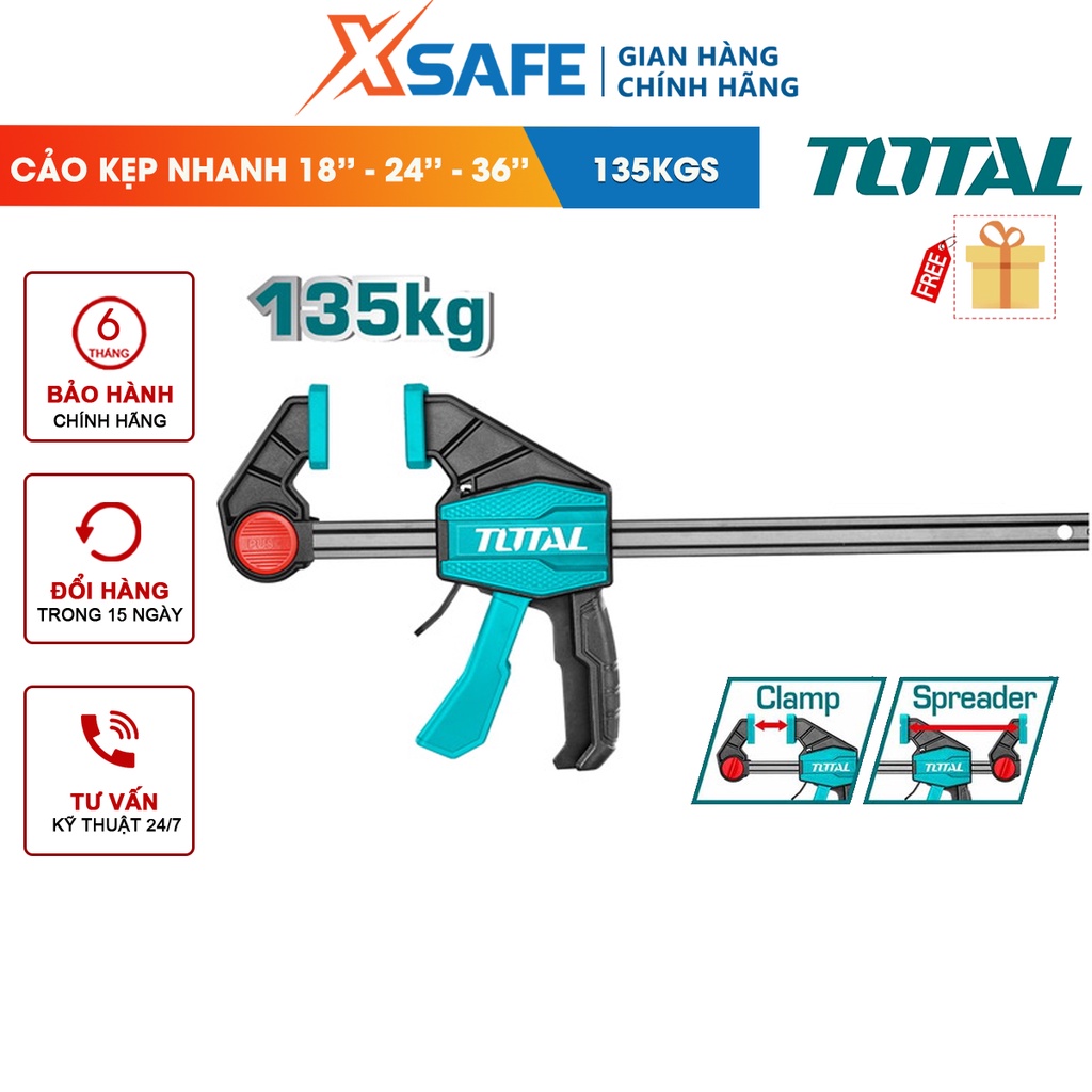 Thanh kẹp nhanh TOTAL kích thước 450-900mm, kẹp, cố định gỗ làm mộc, xây dựng, lực kẹp tối đa 135kgs - CHÍNH HÃNG