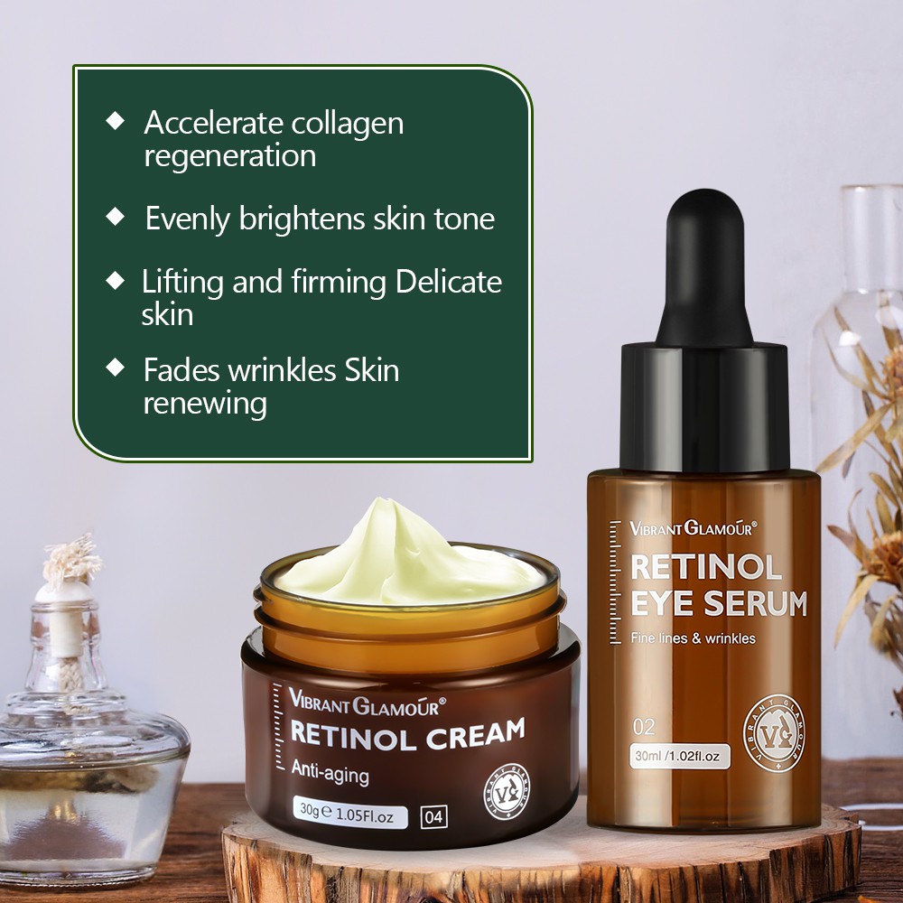 Bộ kem dưỡng mặt retinol VIBRANT GLAMOUR + serum mắt retinol làm săn chắc collagen chống nhăn dưỡng ẩm cao cấp