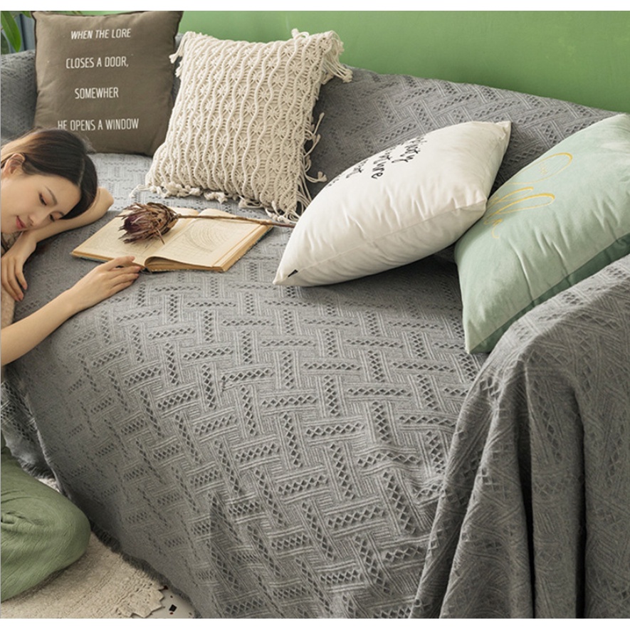 Khăn Phủ Ghế Sofa Ghế Papasan Trải bàn Decor Màu Trơn Phong Cách Hiện Đại