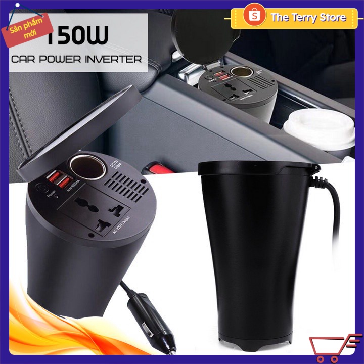 ✴️ Bộ Chuyển Nguồn Điện 12V ra 220V Trên Xe Ô Tô Cao Cấp 150W 2USB sạc nhanh Black Engine