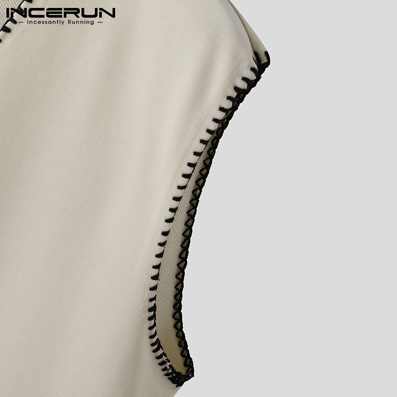 Áo thun INCERUN không tay cổ chữ V dáng rộng thời trang mùa hè thoải mái cho nam