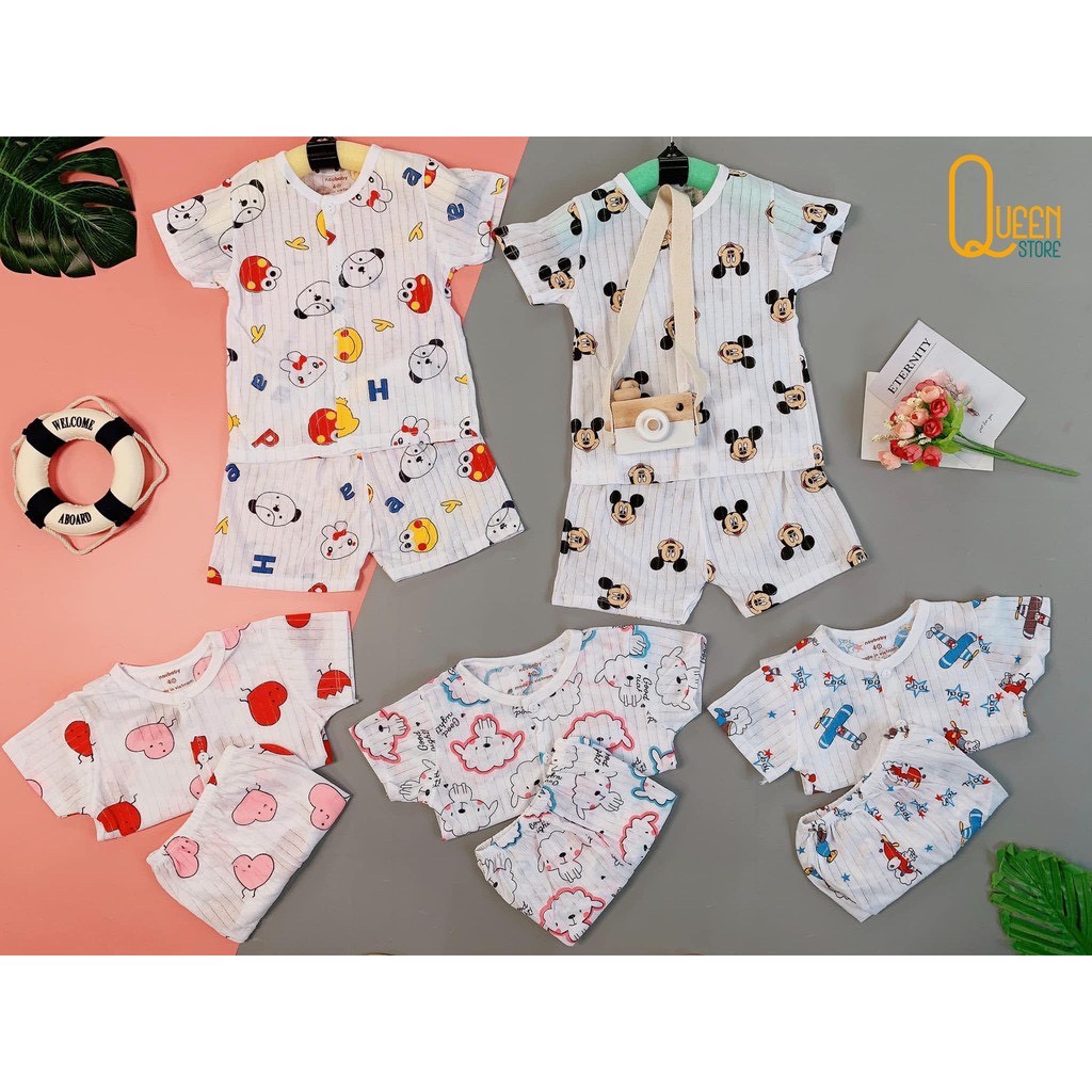 COMBO 5 Bộ Cotton Giấy Cộc Tay Khuy Giữa Thoáng Mát Cho Bé Yêu