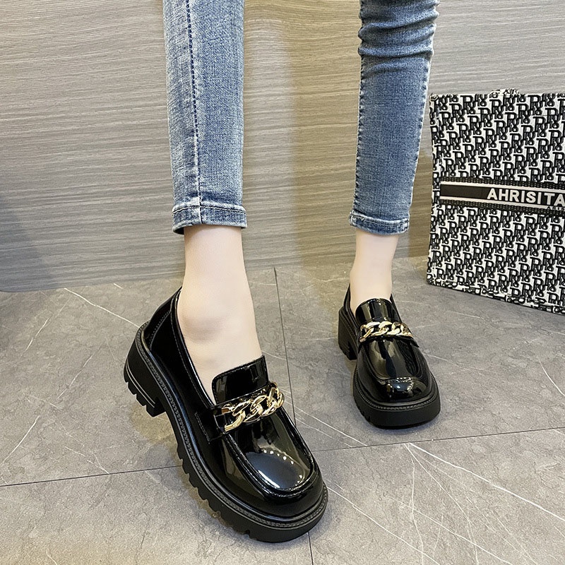 Giày Da Đế Dày Phong Cách Anh Quốc Cho Nữ