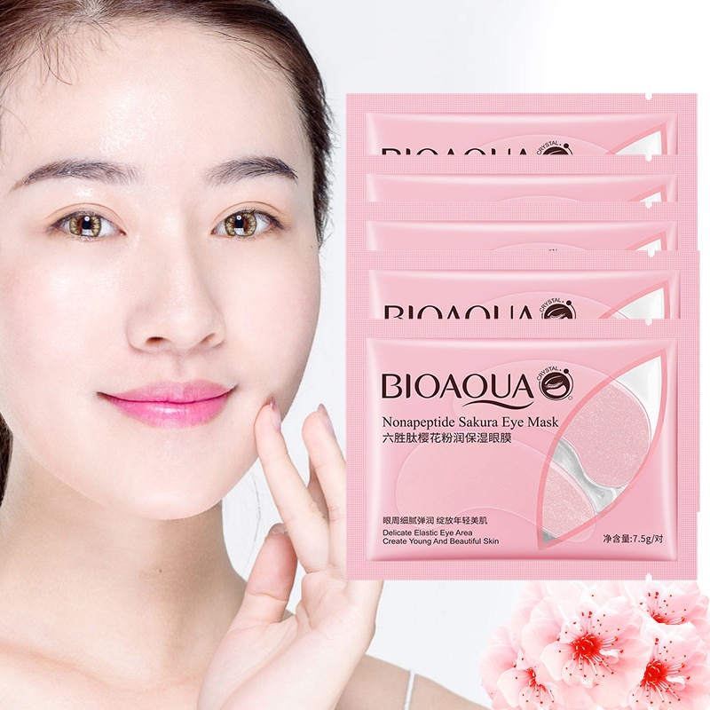 Mặt nạ mắt BIOAQUA chiết xuất hoa anh đào nonapeptide collagen dưỡng ẩm loại bỏ quầng thâm bọng mắt và nếp nhăn 7.5g | BigBuy360 - bigbuy360.vn