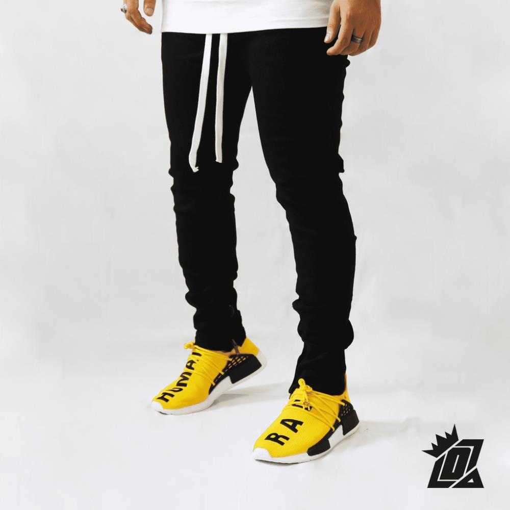Quần jean nam Streetwear DATINO màu đen trơn form Skinny co giãn ống khóa Zipper, bền màu ©️