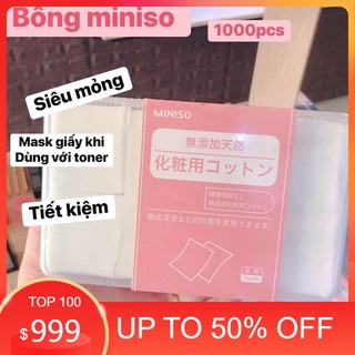 Bông tẩy trang Miniso Nhật Bản Cotton 100% tự nhiên , Hộp bông tẩy trang 1000 miếng