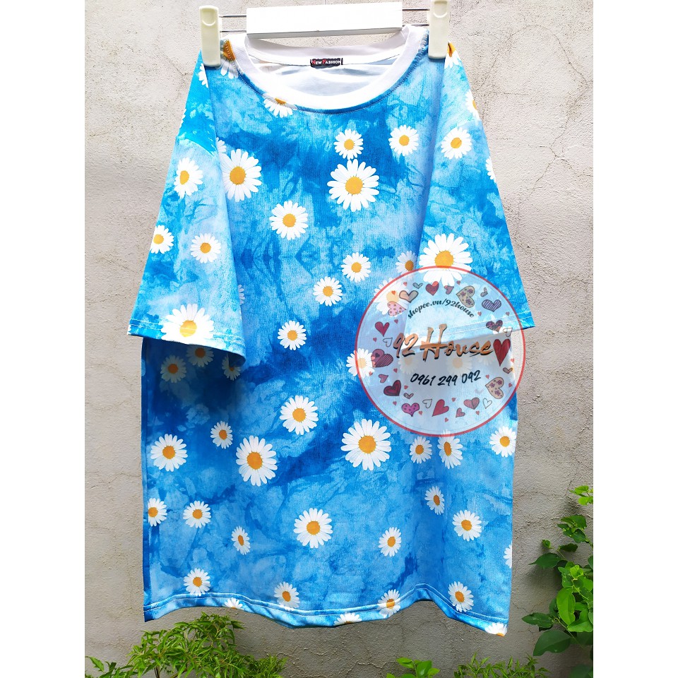 Áo thun unisex / Áo phông loang màu cúc hoạ mi form rộng tay lỡ