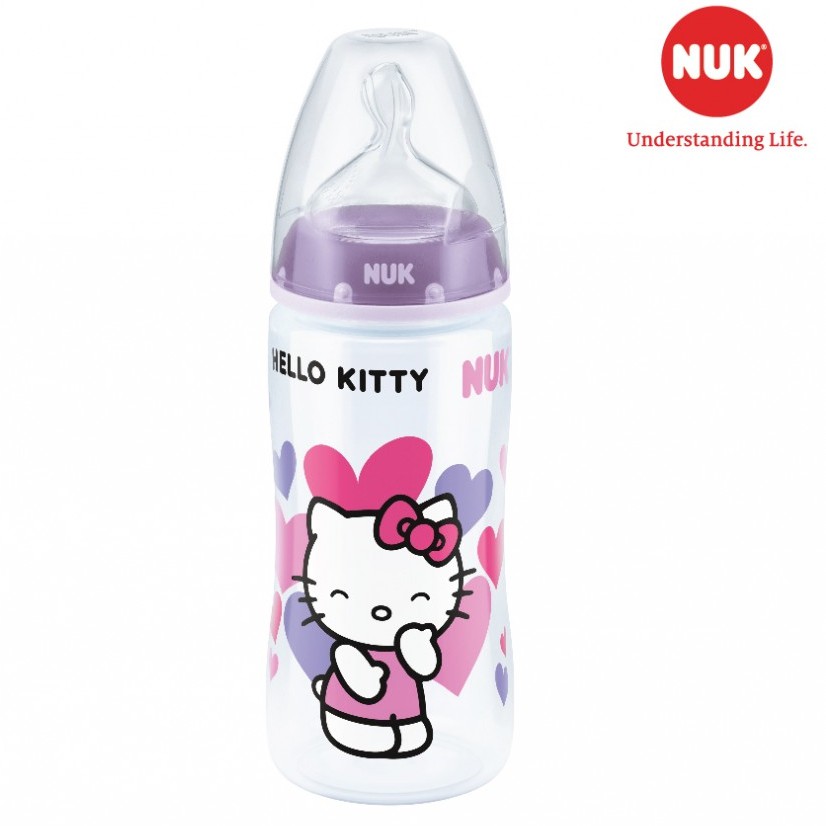 Bình sữa NUK Premium choice Hello Kitty nhựa PP núm ti 150ml ( S1-M) , 300ml (S1-M; S2-M)