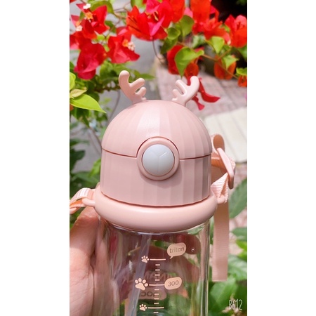 Bình nước chia vạch Inochi 450ml có dây đeo và ống hút