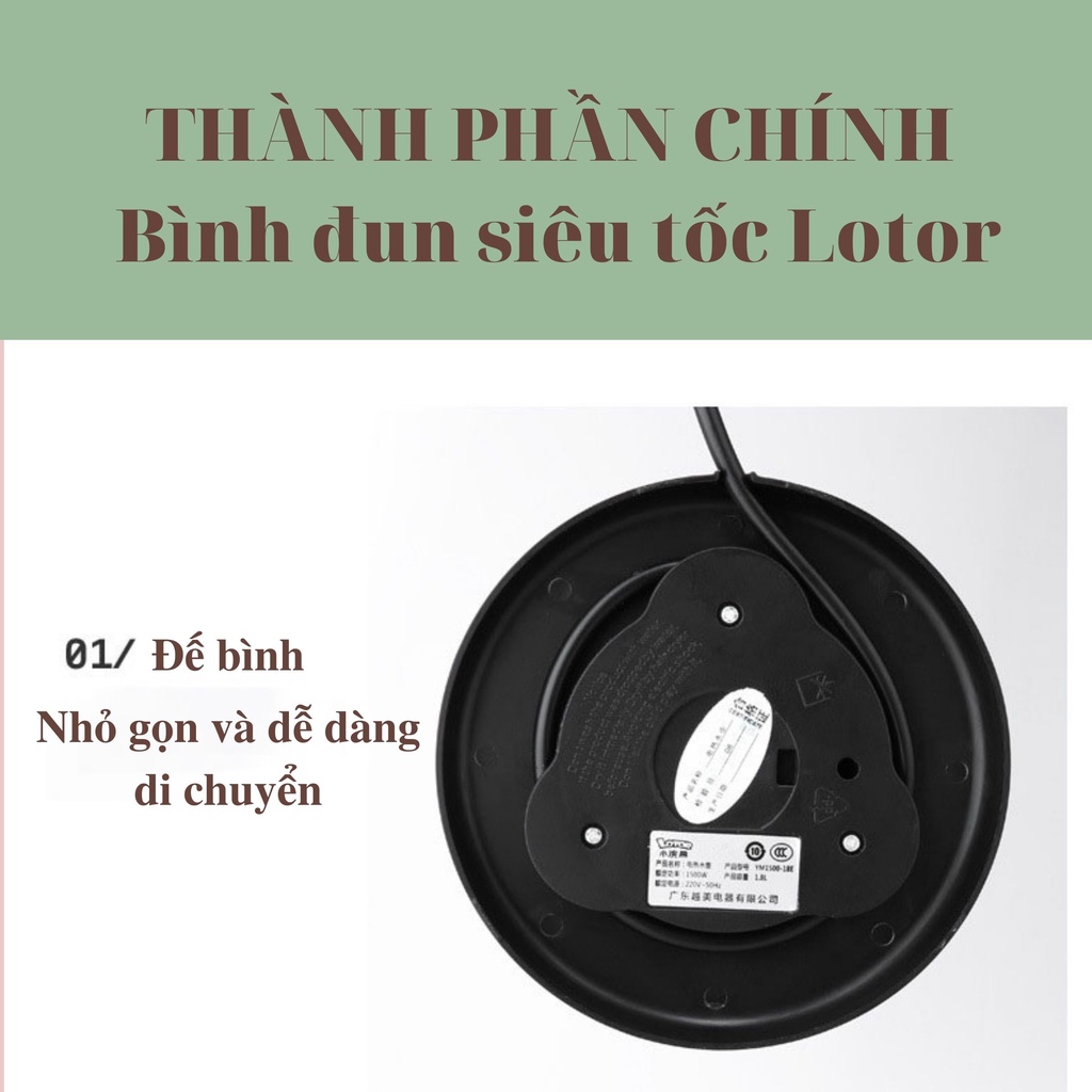 Ấm siêu tốc LOTOR SH-35 dung tích 1,8L cao cấp, bình đun siêu tốc công suất 1500W – Lotor L018