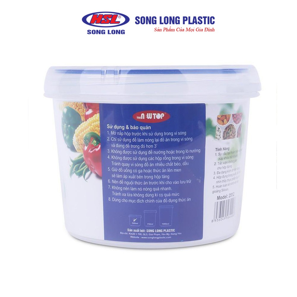 Hộp đựng bảo quản thực phẩm 500ml Song Long Plastic Four Lock nhựa tròn - 2512(6536_1)