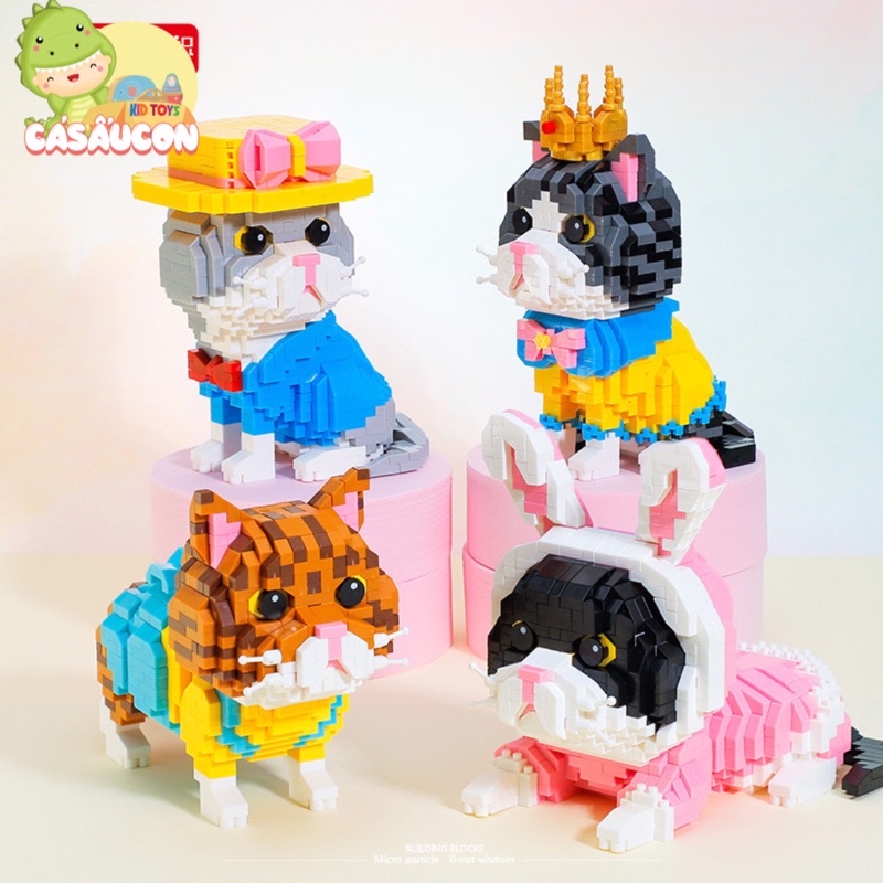 Đồ chơi lắp ráp lego 3D mô hình động vật chó mèo dễ thương