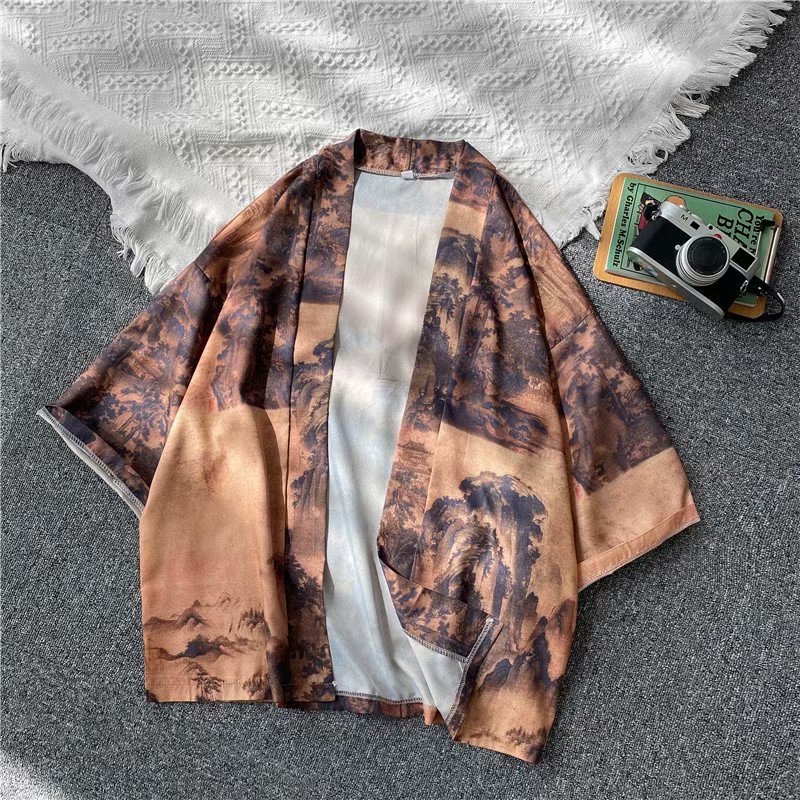 Men's Classic Landscape Print Short Sleeve Shirt