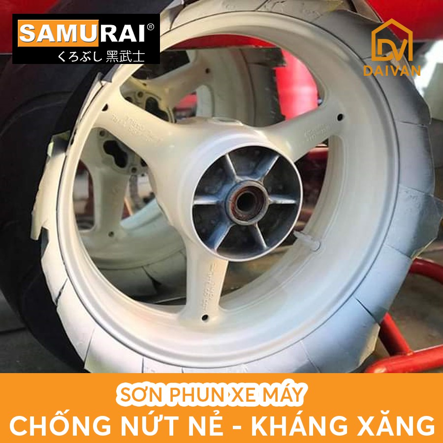 Combo 4 chai sơn Samurai LÓT-NỀN-MAU-BÓNG màu trắng 102 đây đủ sơn 2 mâm xe máy