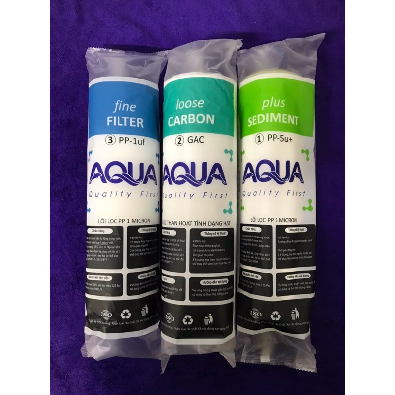 Bộ Lõi lọc nước Aqua 1.2.3 ( dùng cho tất cả các máy lọc nước Ro gia đình )