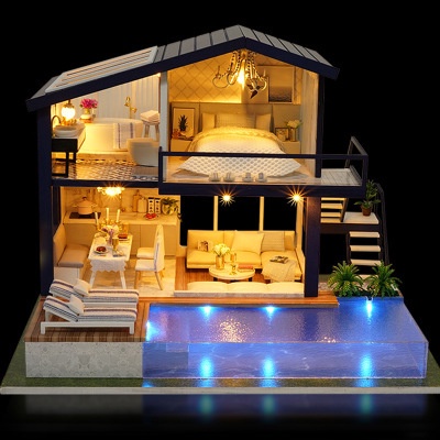 Nhà mô hình tự lắp ráp DIY - Biệt thự hồ bơi cao cấp A066