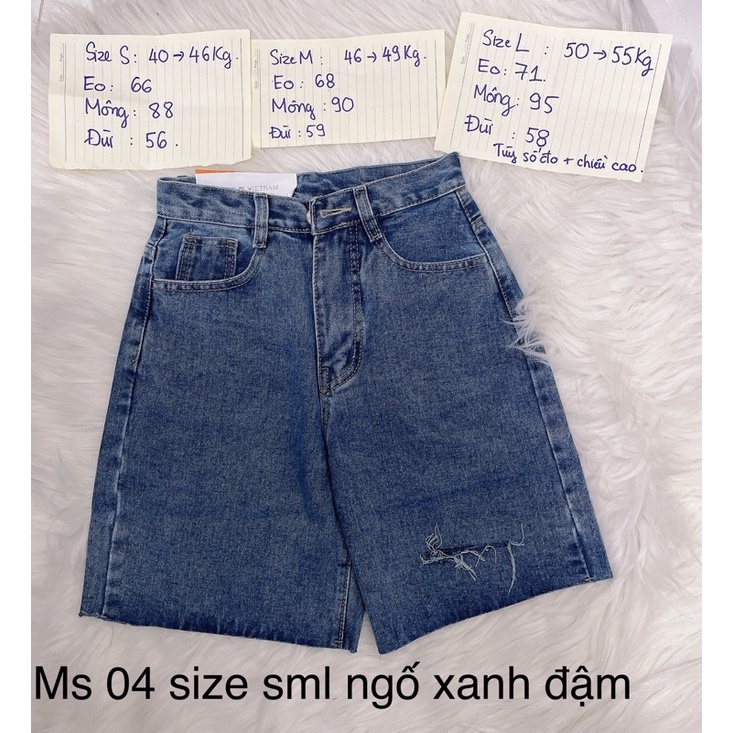 Sale Quần Short Ngố Quần Lửng Xanh đậm Rách nhẹ 1 Bên Ms 04