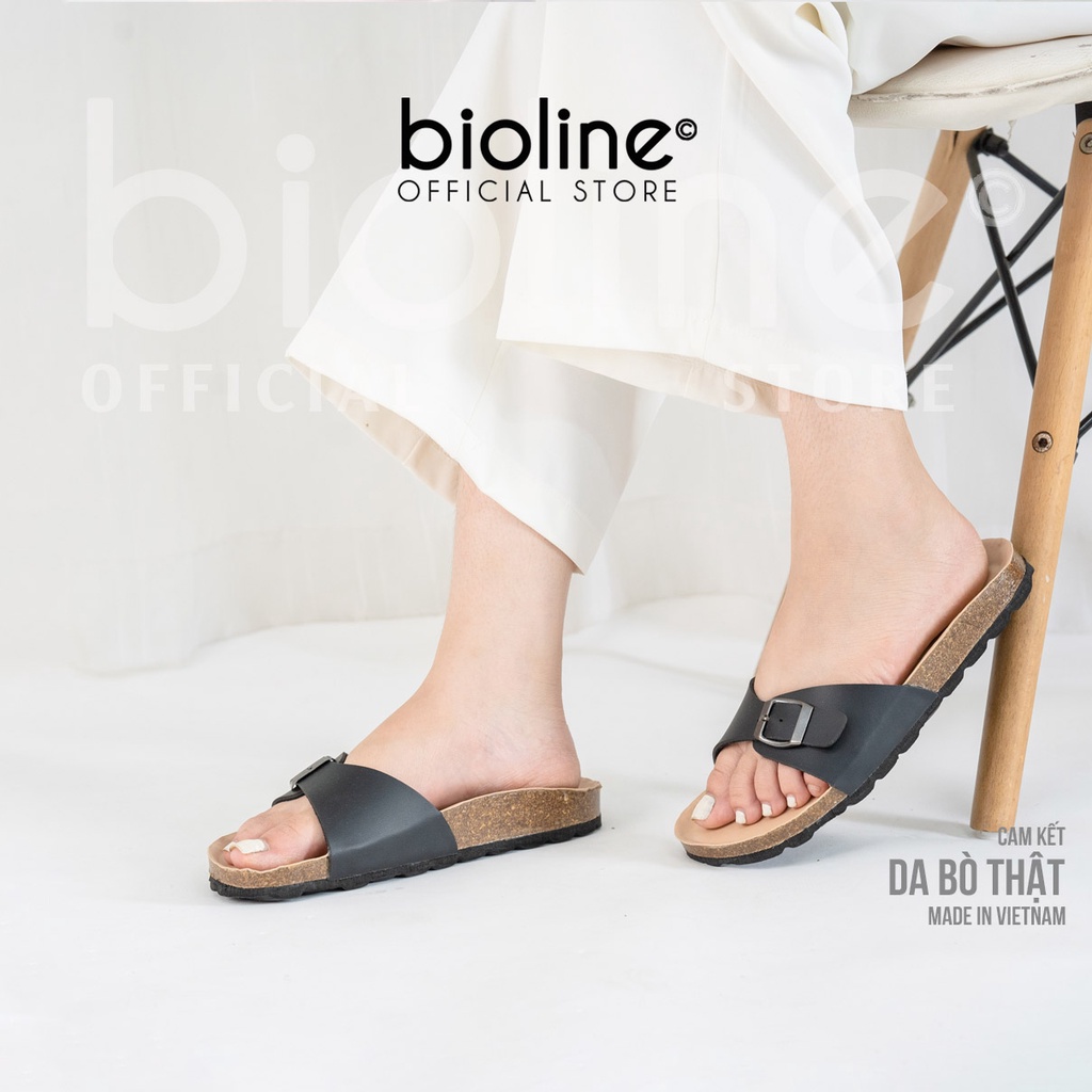 [DA BÒ THẬT] D08 - Dép da bò nam/nữ quai ngang Birken Bioline Unisex (Đế trấu)