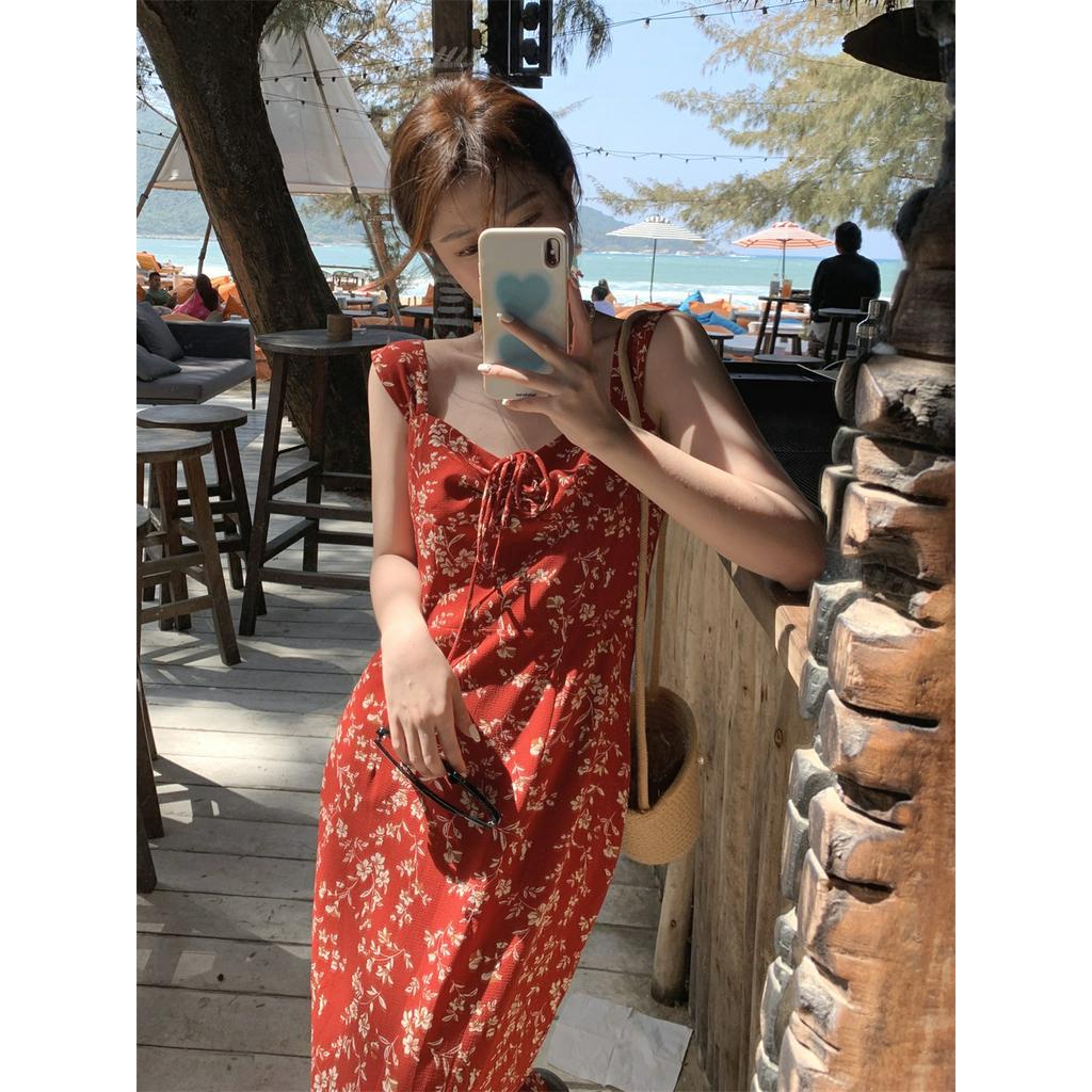 Đầm Dây Hoa Vải Chiffon Mỏng Thời Trang Mùa Hè 61894 Màu Đen