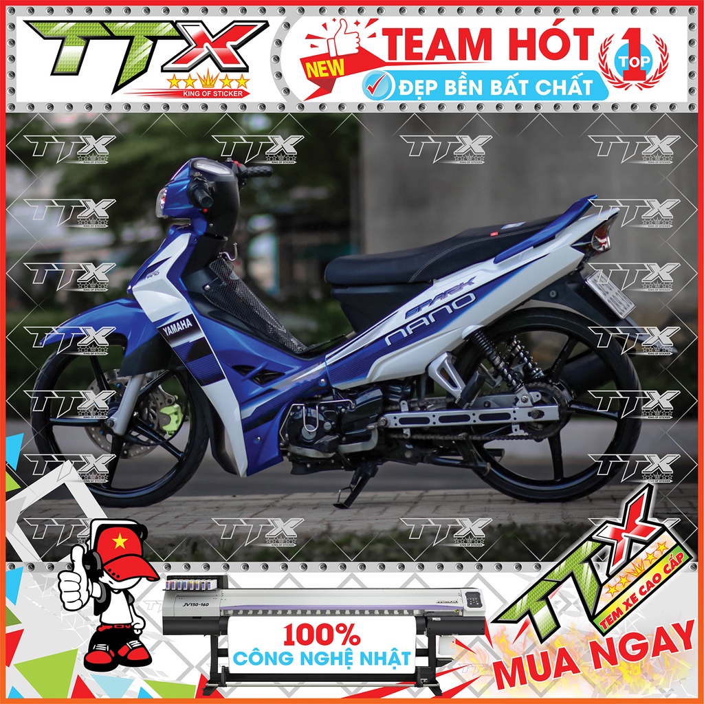 Tem xe sirius nano xanh trắng , Tem dán xe sirius spack nano trắng xanh siêu đẹp , Shop Team sirius xanh trắng