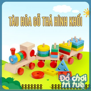 Đồ chơi trí tuệ Đoàn tàu hỏa gỗ thả hình khối nhiều màu sắc cho bé