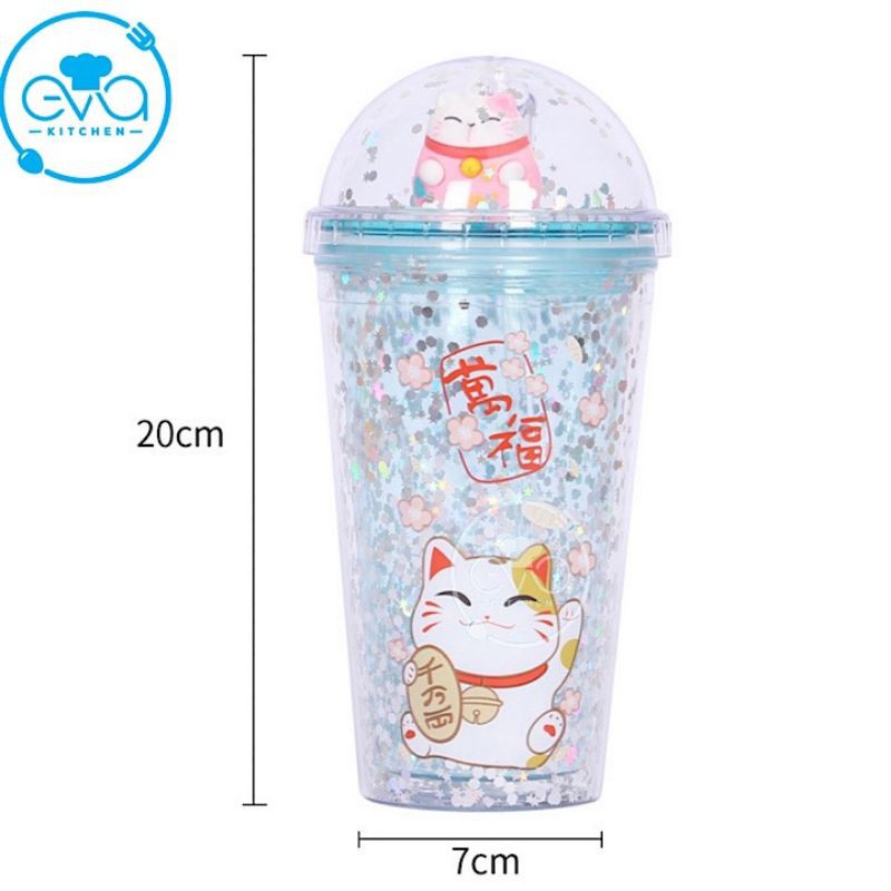 Ly Pha Lê 2 Lớp Cách Nhiệt Mèo Thần Tài May Mắn 500 Ml M2774