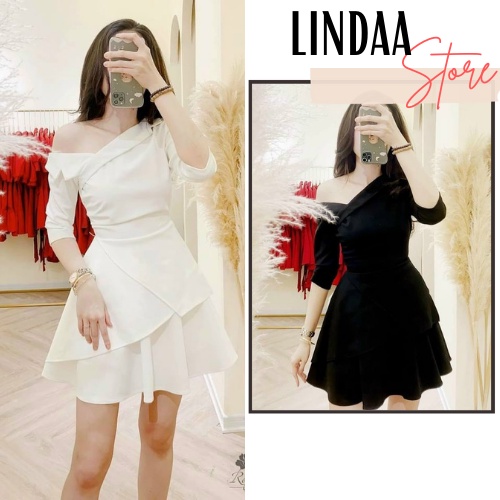 ĐẦM DỰ TIỆC LỆCH VAI XÒE MIMOSA DRESS