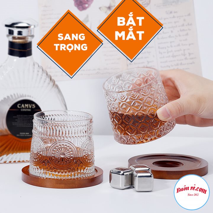 Bộ 6 cốc thủy tinh đế lồi xoay 360 độ kèm hộp sang trọng - Ly rượu, ly thuỷ tinh họa tiết hiện đại 01539