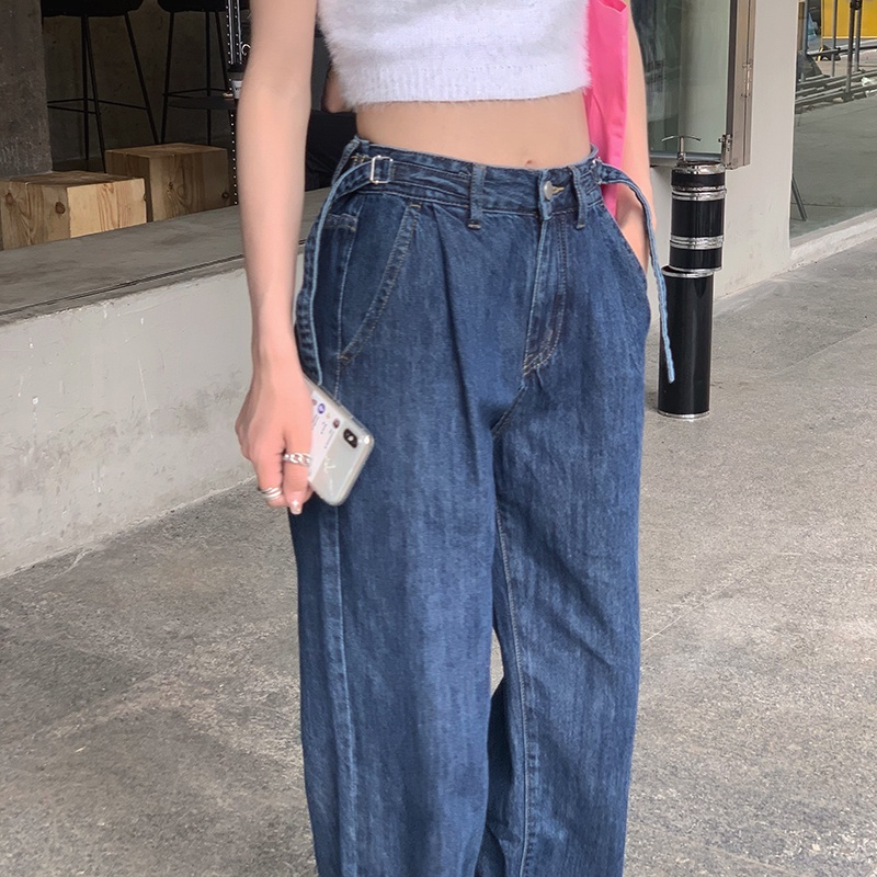 SUXI Quần jean ống rộng lưng cao phong cách Hàn Quốc thời trang mùa hè dành cho nữ