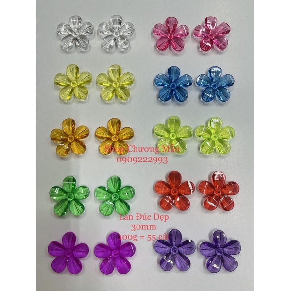 100G Bông Đúc Dẹp 5 Cánh Pha Lê Nhựa 30mm Giá Sỉ