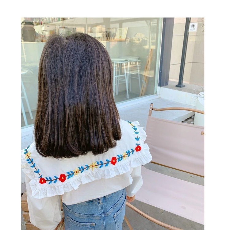 Áo sơ mi trắng dài tay rộng cổ thêu hoa cho bé gái  N01131