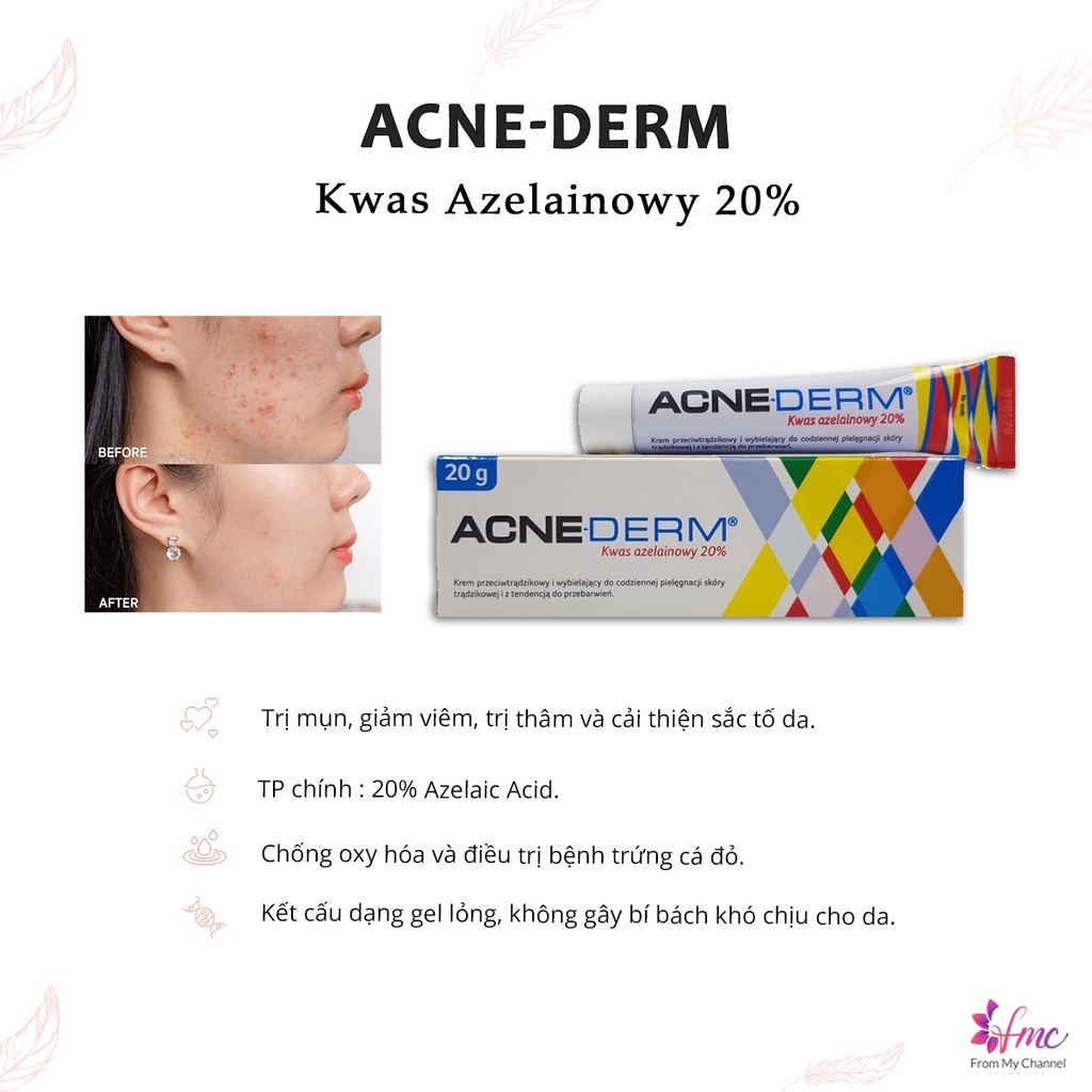 Kem Cải Thiện Mụn, mờ thâm Acne-Derm Kwas Azelainowy 20% + Tặng 1 túi chườm giảm đau bụng