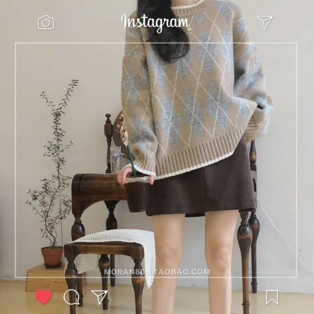 Hàng Sẵn_ Áo len dệt họa tiết kim cương MORAN