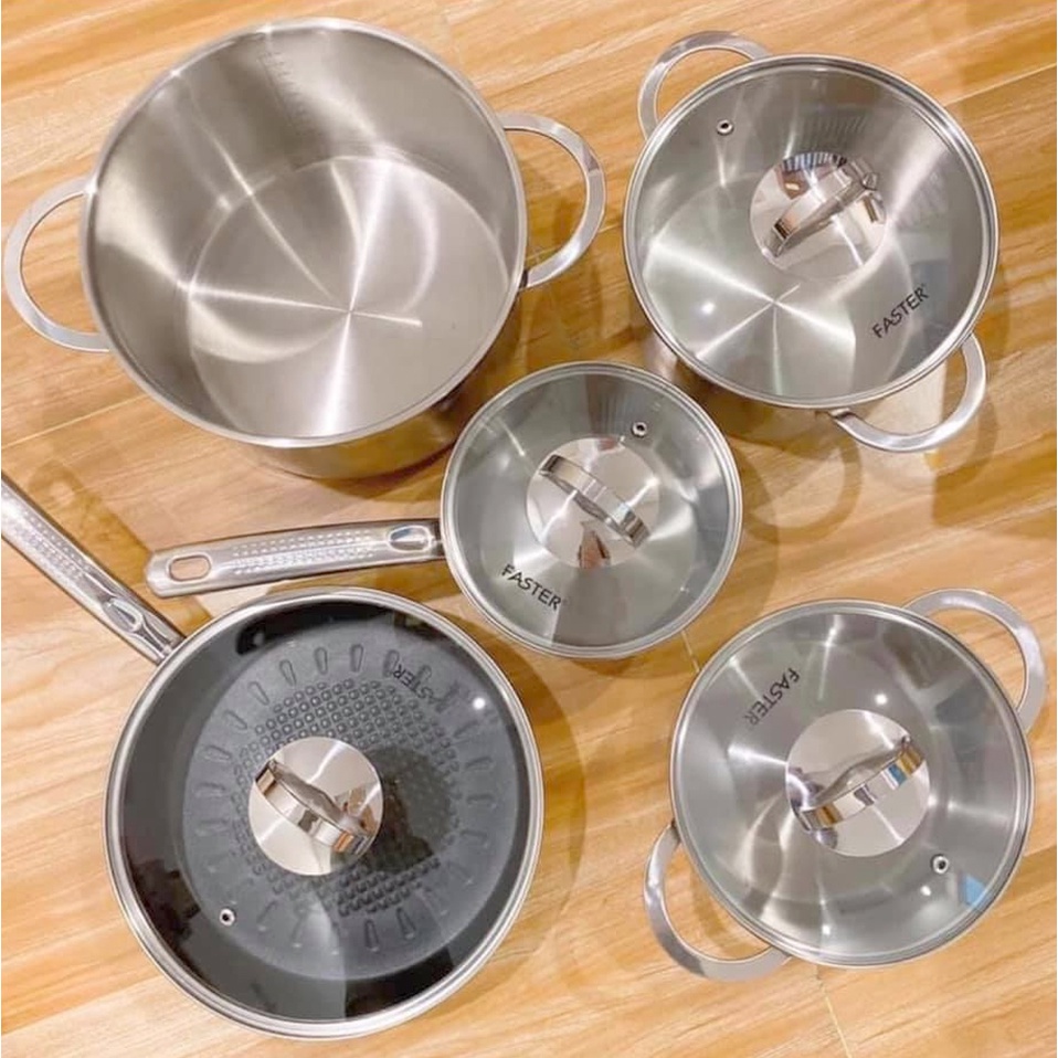Bộ nồi chảo inox 304 cao cấp Faster Melody ✅ 5 món chuyên dụng cho bếp từ