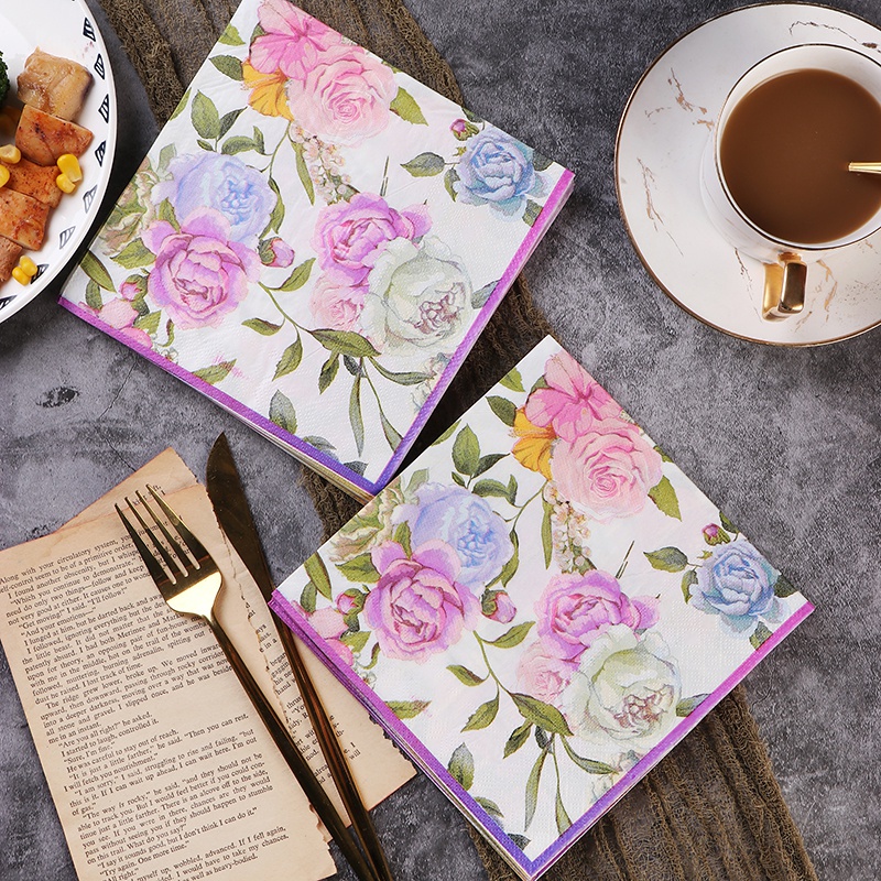 Bộ 20 Khăn Giấy In Hoa Nhiều Màu Trang Trí Tiệc &amp; Tiệc Cưới