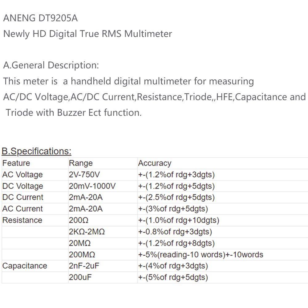 YNATURAL Đồng Hồ Vạn Năng Thông Minh Kỹ Thuật Số AC / DC Kèm Phụ Kiện