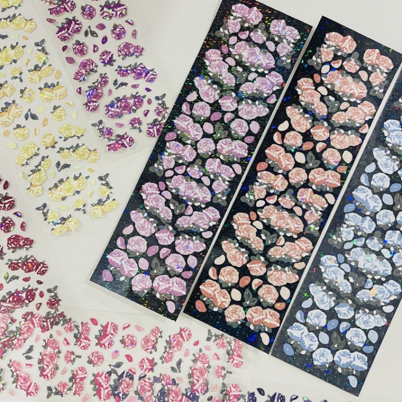 Hình dán hoa hồng laser nhiều màu không thấm nước trang trí sổ,toploader