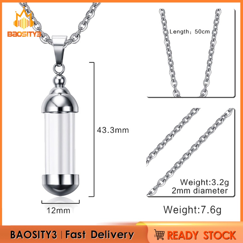 Dây chuyền mặt dây hình lọ thủy tinh trong suốt bằng thép không gỉ 3
