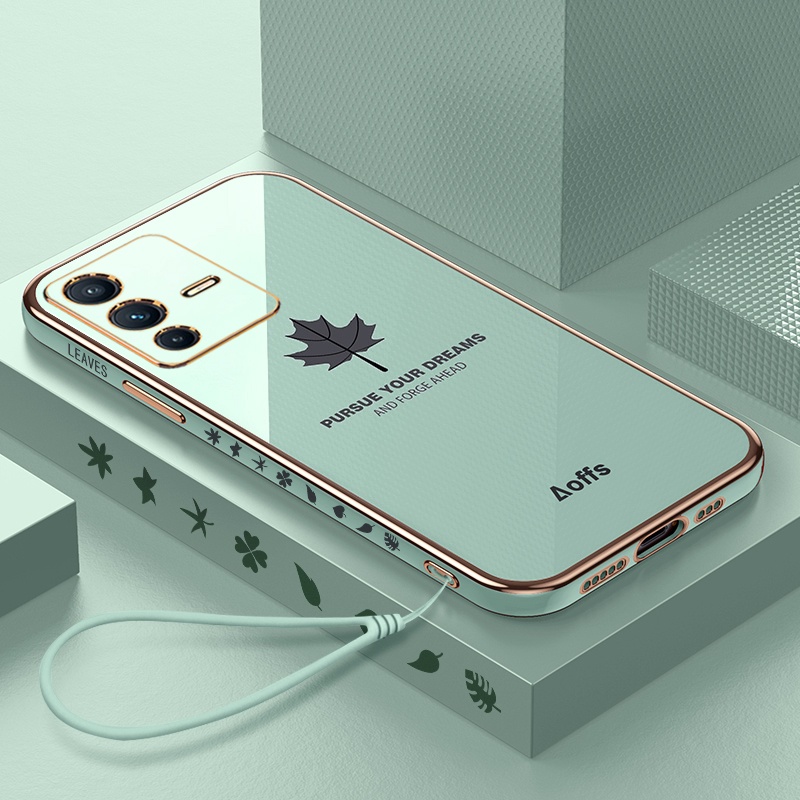 Ốp Điện Thoại Khung Vuông Mềm Chống Sốc Họa Tiết Lá Phong Sang Trọng Cho Vivo V23 V23E V23 Pro V21 V20 SE V20 V15 V9 V7 Plus