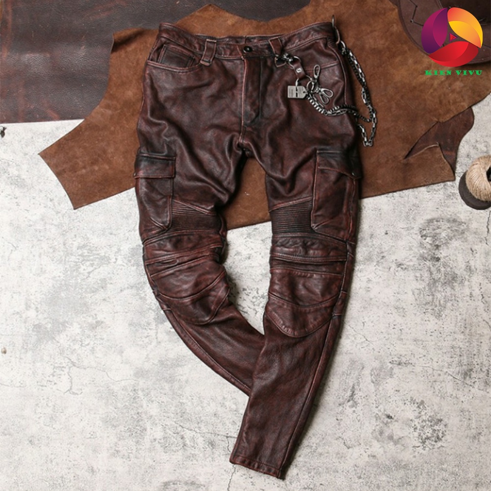Quần Da chính hãng Nam Dê Da Bó Sát Quần Áo Quần Thẳng Windproof Xe Máy Mens New Thời Trang Đầy Đủ Quần