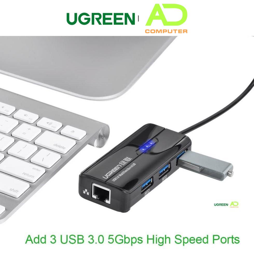 HUB USB 3 cổng 3.0 kèm cổng mạng LAN 10/100 Mbps Ethernet UGREEN CR103 - Hàng phân phối chính hãng - Bảo hành 18 tháng